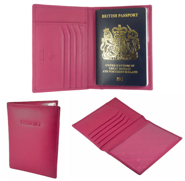 Pink Passport Holder Card Slots - Premium Real Leather - Boxed Visconti