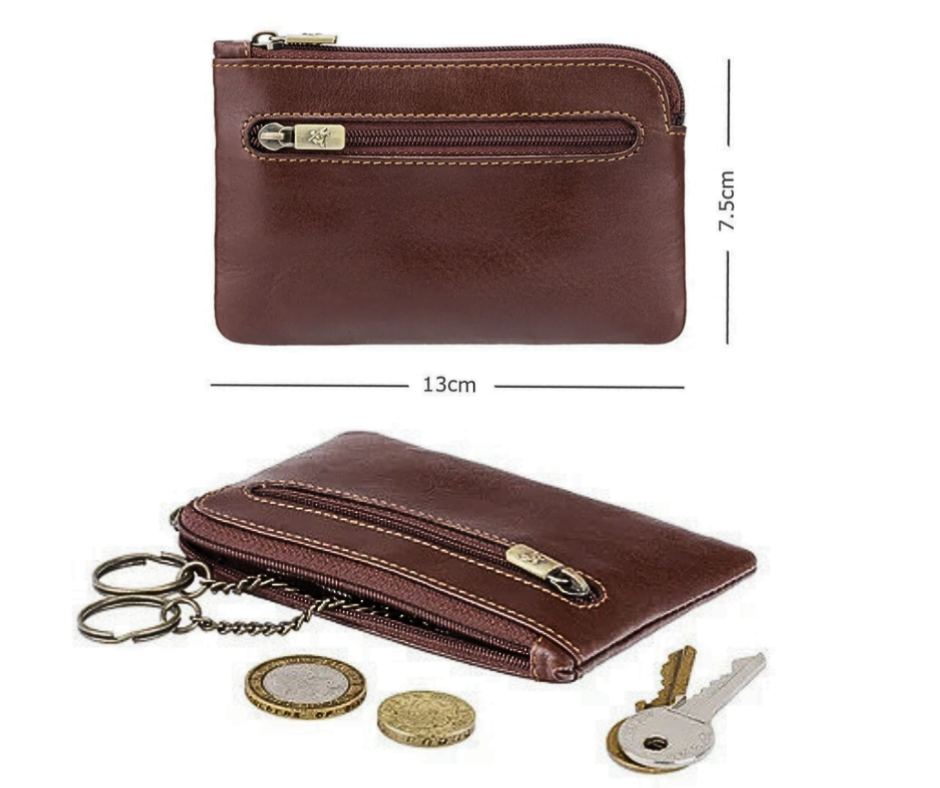 Leather Card, Coin, Keys Zip Purse