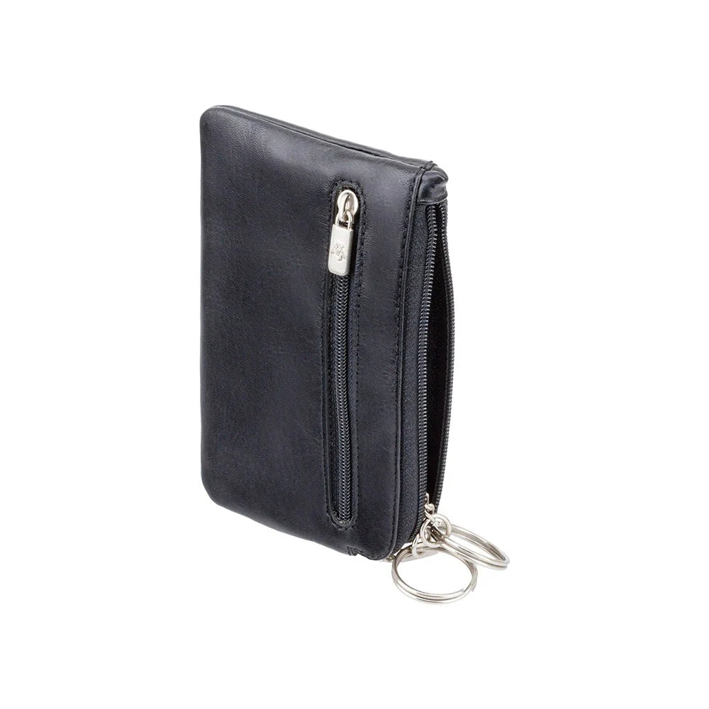 Black Leather Card, Coin, Keys Zip Purse