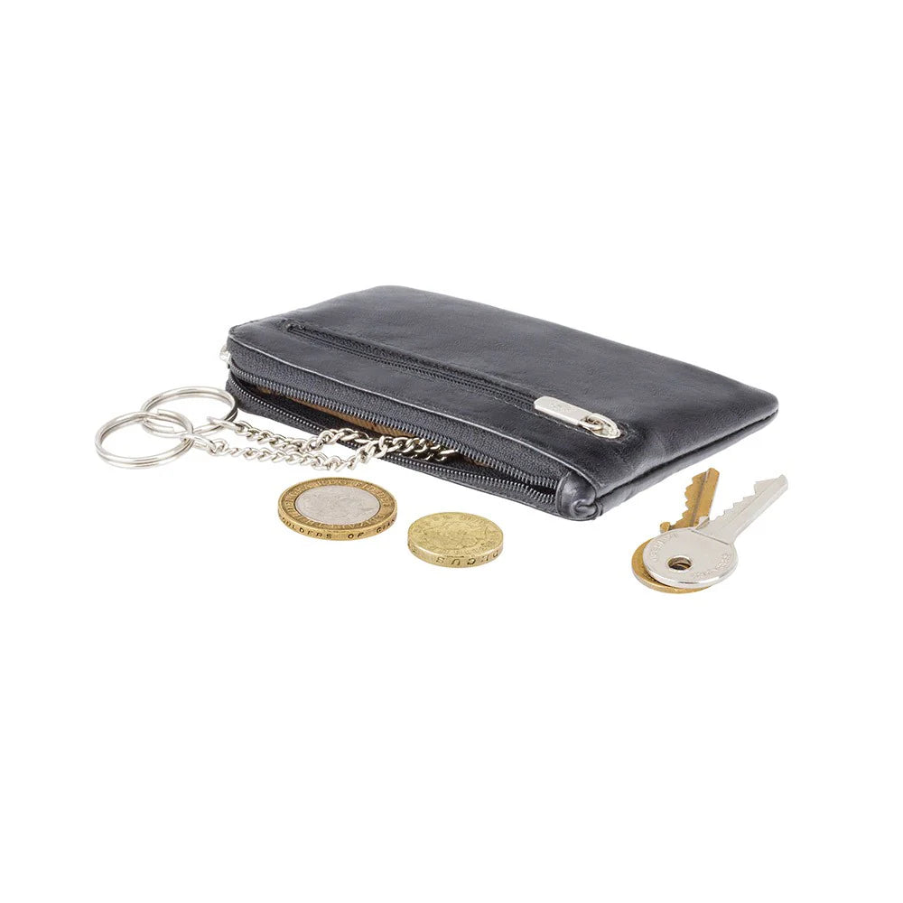 Black Leather Card, Coin, Keys Zip Purse