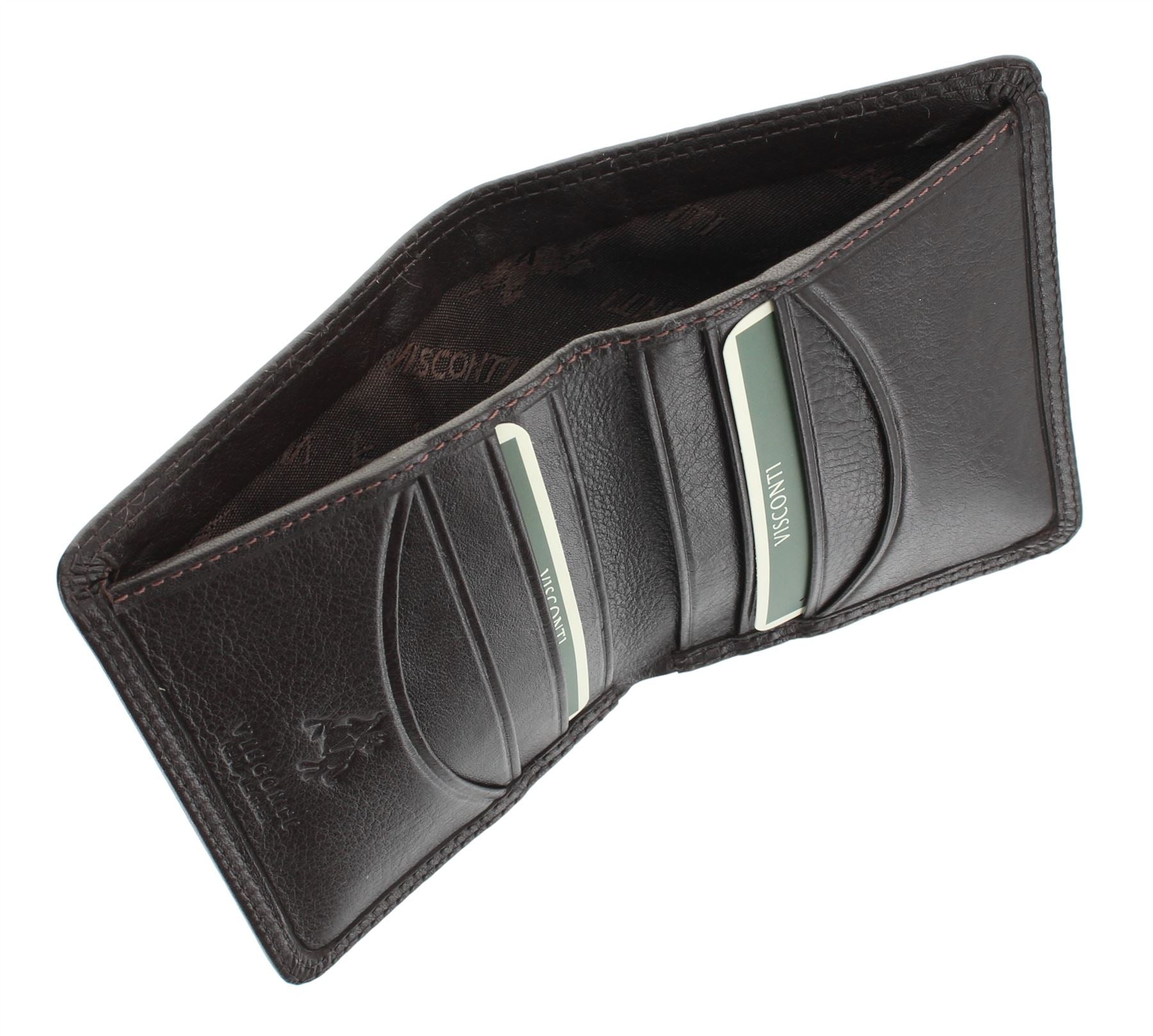 Brown Slim Card Note Wallet - 8 Card Slots - Real Leather Visconti