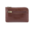 Leather Card, Coin, Keys Zip Purse — Brown