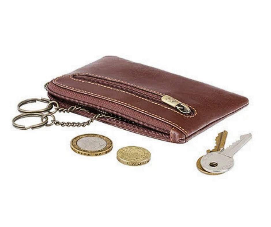 Brown Leather Card, Coin, Keys Zip Purse