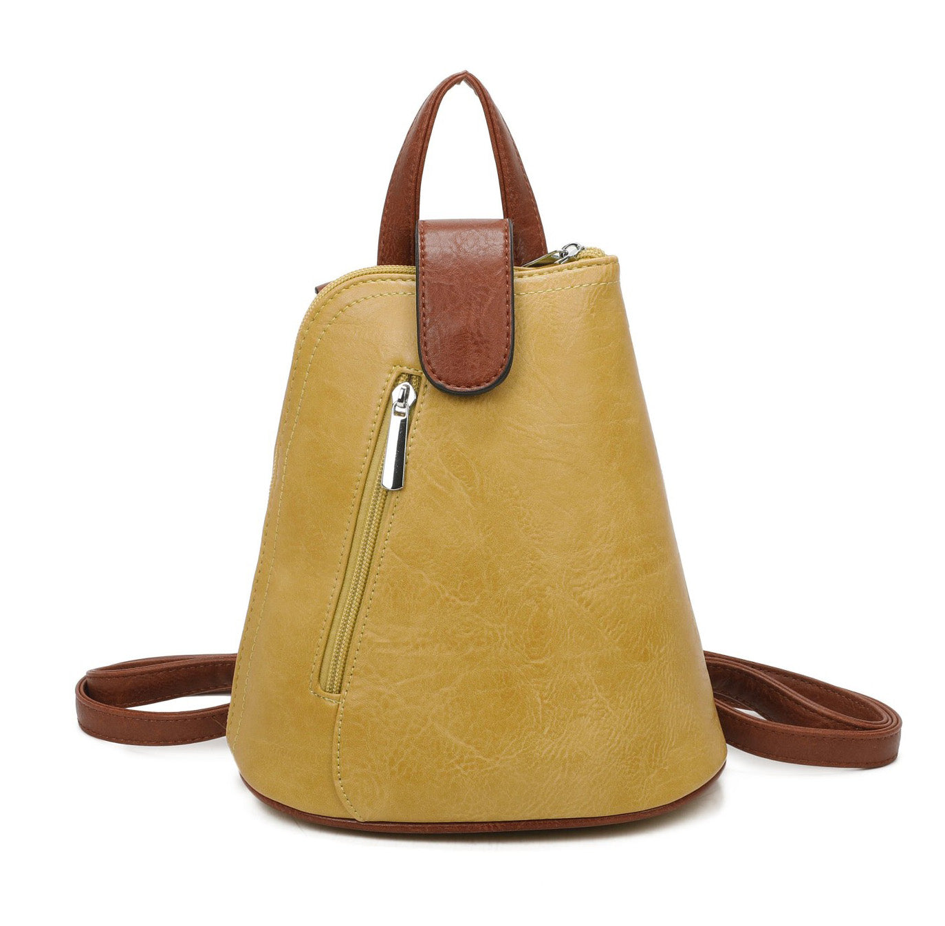 Small Triangular Backpack Shoulder Bag with Tab Top — Yellow