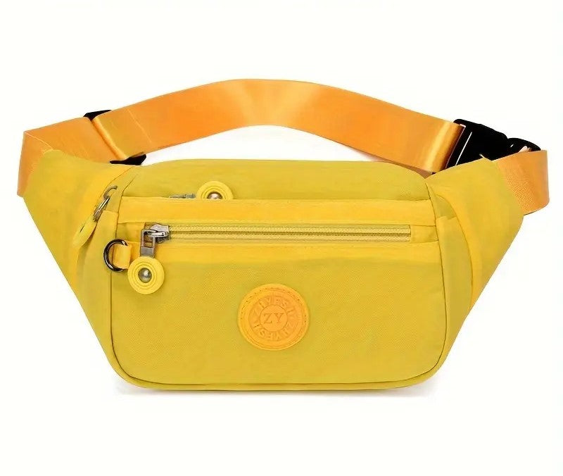 Bumbag Waist Hip Bag 5 Zip Lightweight Travel Nylon - Holidays, Everyday, Travel, Festivals — Yellow