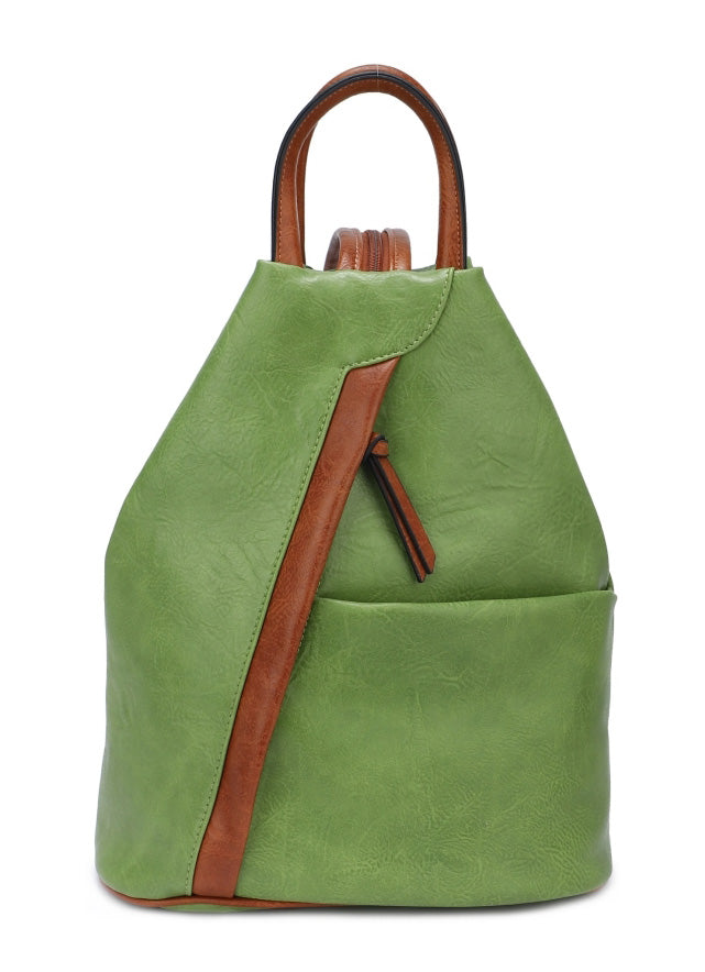 Large Triangular Backpack and Shoulder Bag Diagonal Zip - Anti-theft Security — Green