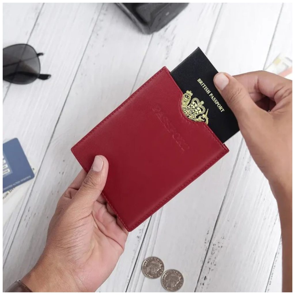Travel Passport Holder Sleeve Protector Cover Real Leather