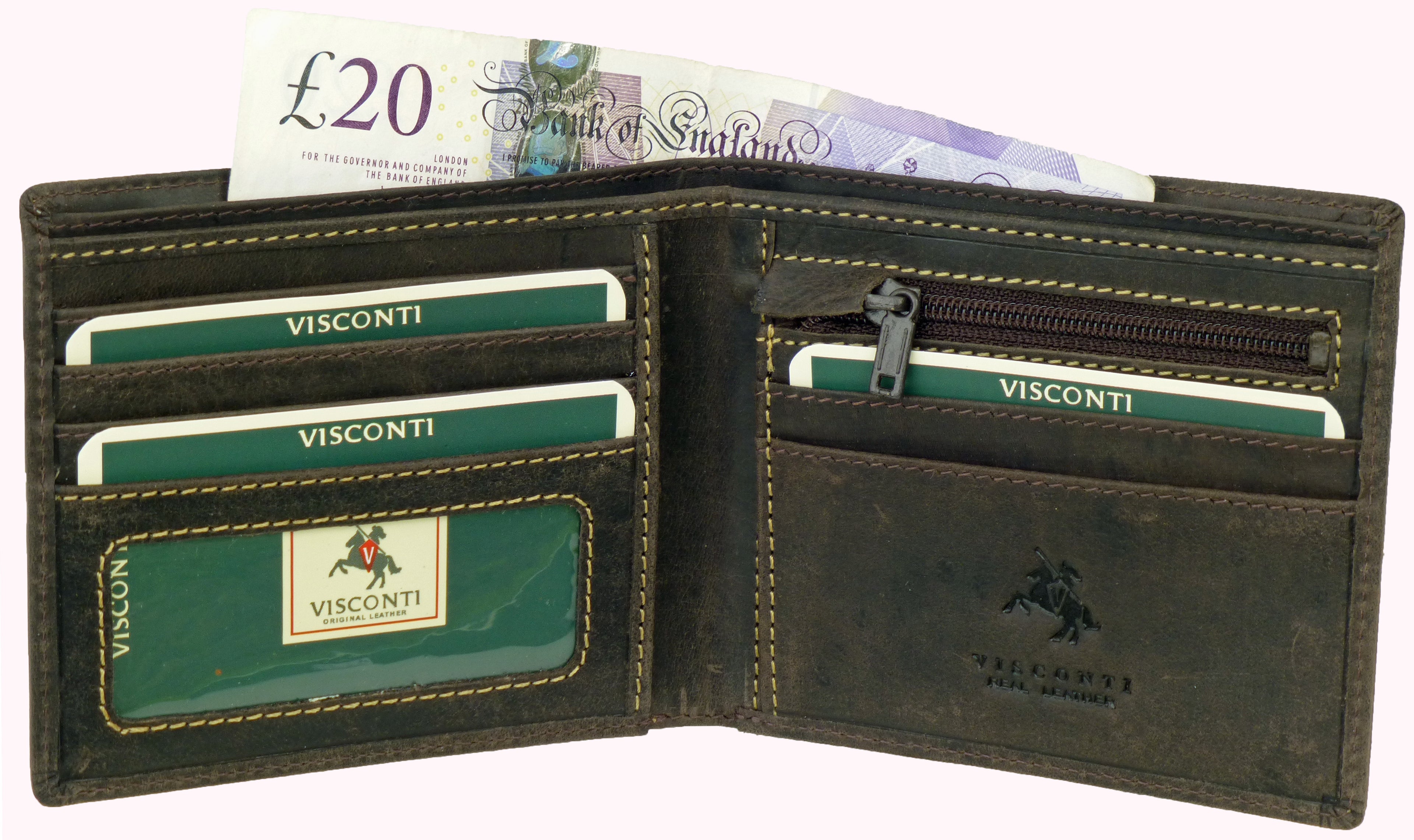 Visconti Real Hunter Leather Slimline Wallet Notes/Cards — flat lay view