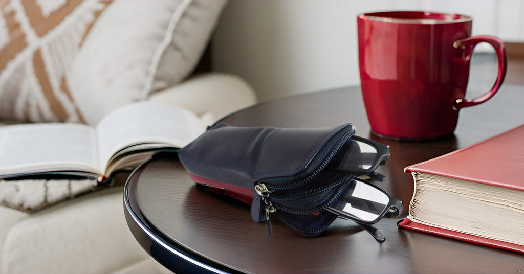 Double Sided Glasses Spectacle Case Multi Coloured Real Leather — lifestyle view