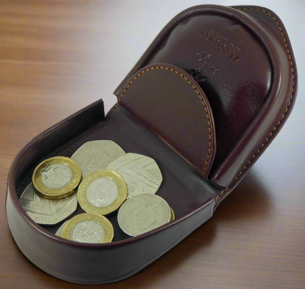 Coin Horseshoe Tray Purse Wallet Italian Veg Tan Leather Boxed - VISCONTI — detail view