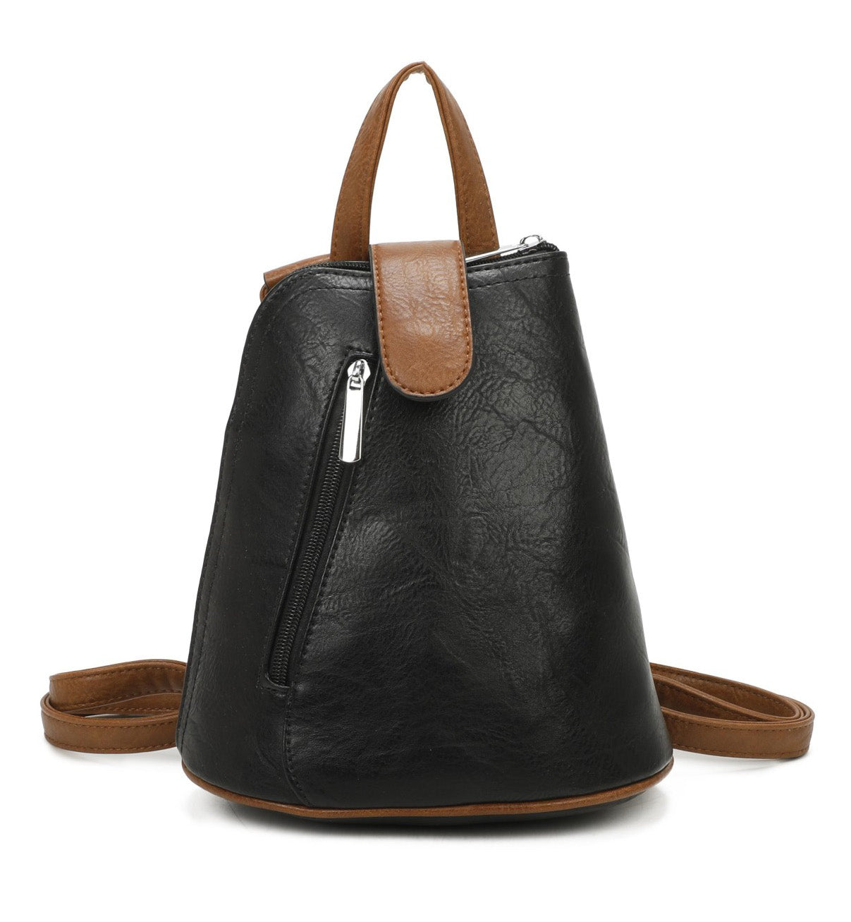 Small Triangular Backpack Shoulder Bag with Tab Top — Black