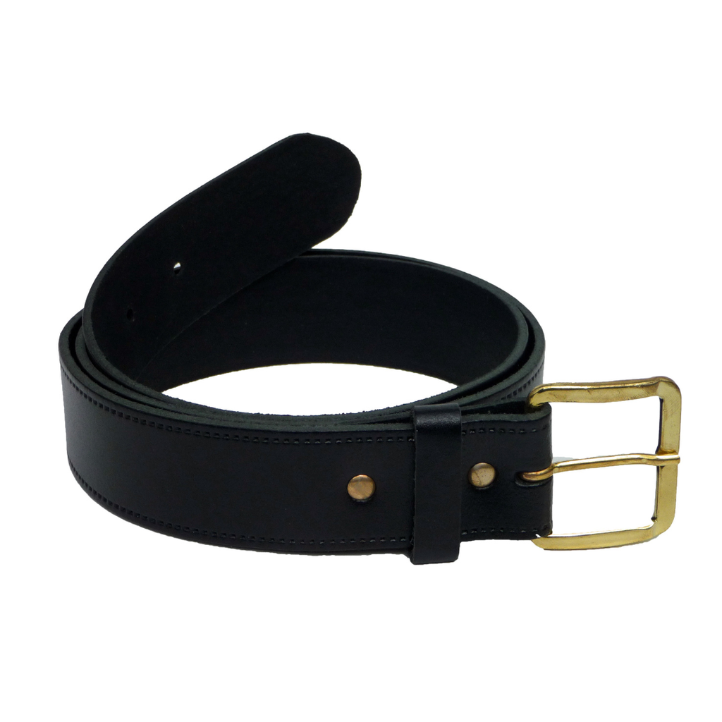 1 1/4" Wide Leather Belt Black Brass Buckle