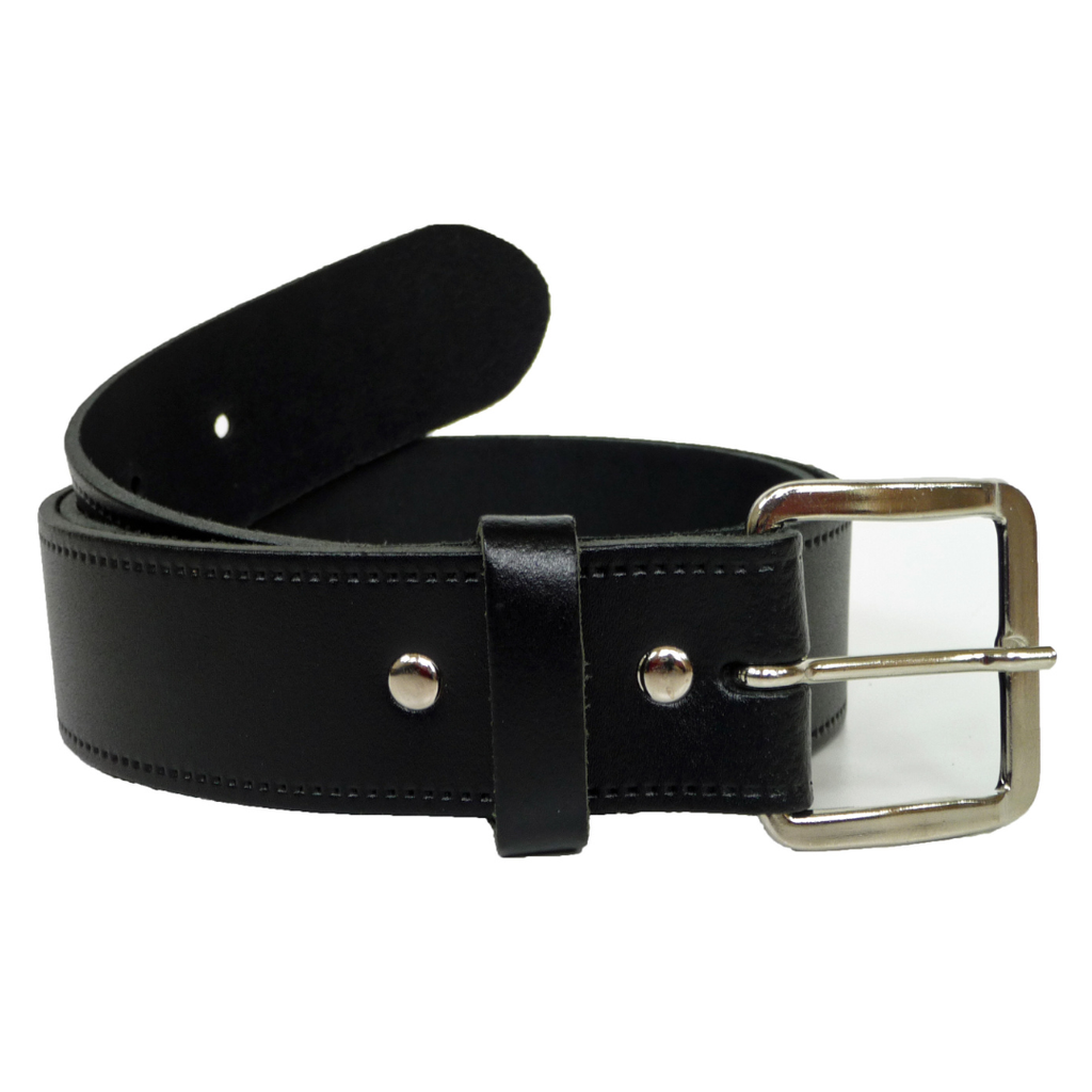 Hide and Sleek black real leather belt 1  inch wide with rectangular chrome buckle, handmade in the UK