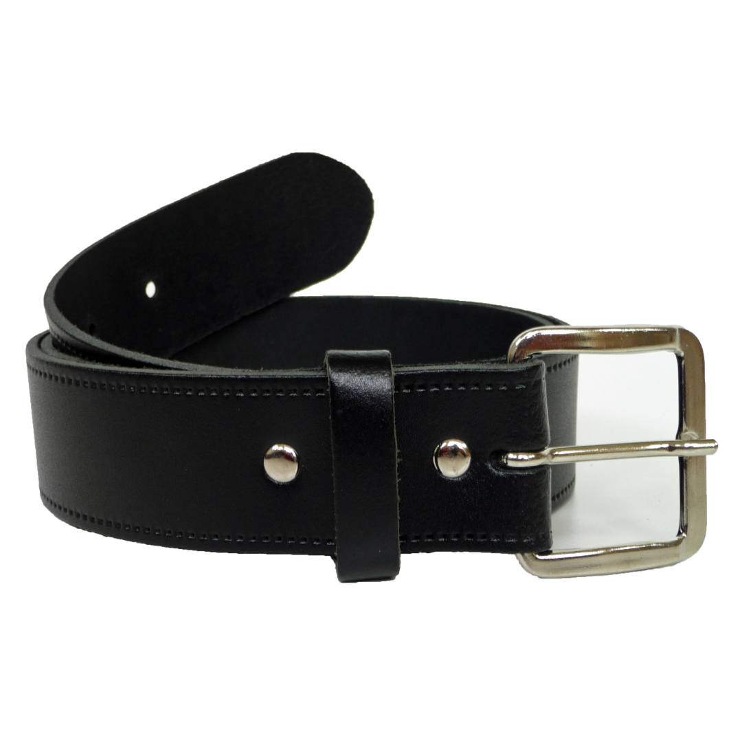 Hide and Sleek black real leather belt 1  inch wide with rectangular chrome buckle, handmade in the UK
