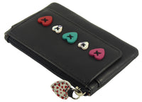 Heart Design Small Coin Key Card Purse Wallet Real Leather