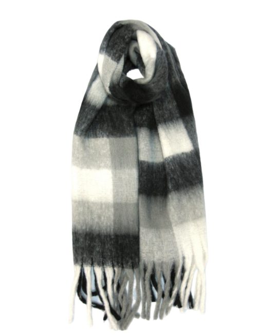 Large Thick Fluffy Blanket Scarf Shawl Chunky Oversized Checked Winter — Black/Grey/White