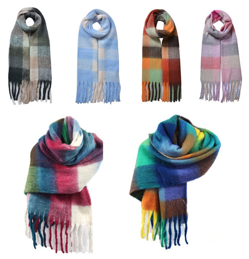 Hide and Sleek large chunky checked blanket scarf shawl - thick fluffy oversized winter wrap