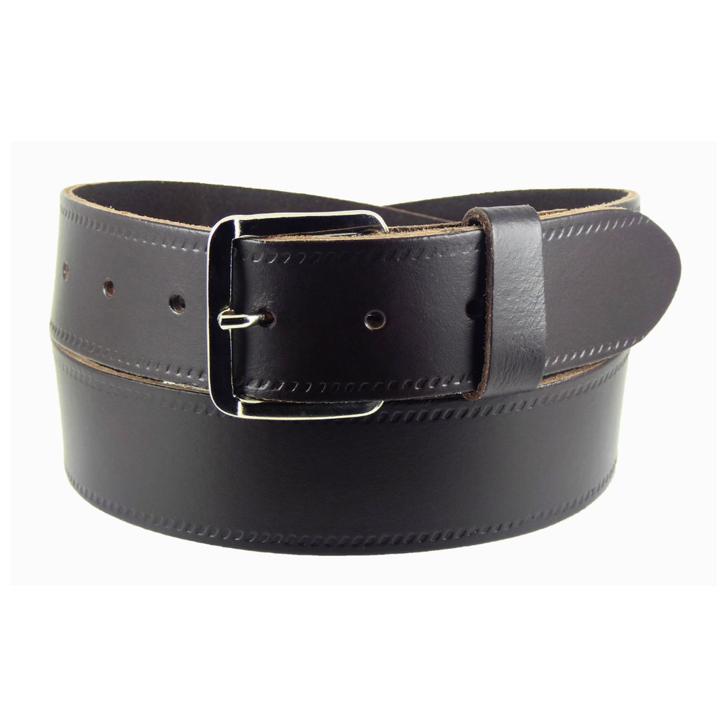 Hide and Sleek plain brown real leather belt 1.5 inch wide with rectangular chrome buckle, handmade in the UK