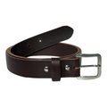 Hide and Sleek plain brown real leather belt 1 1/4 inch wide with rectangular chrome buckle, handmade in the UK