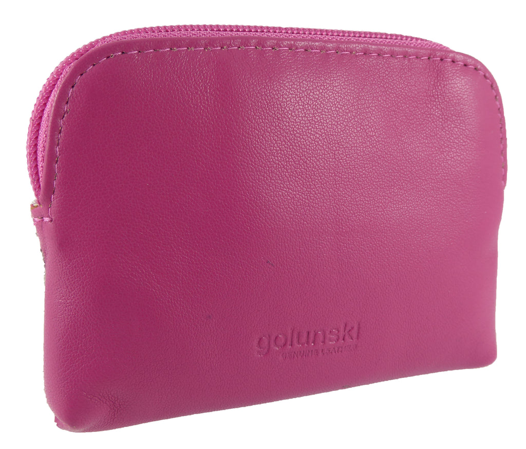 Side view of Hide and Sleek cupcake coin purse showing plain real leather back and zip closure