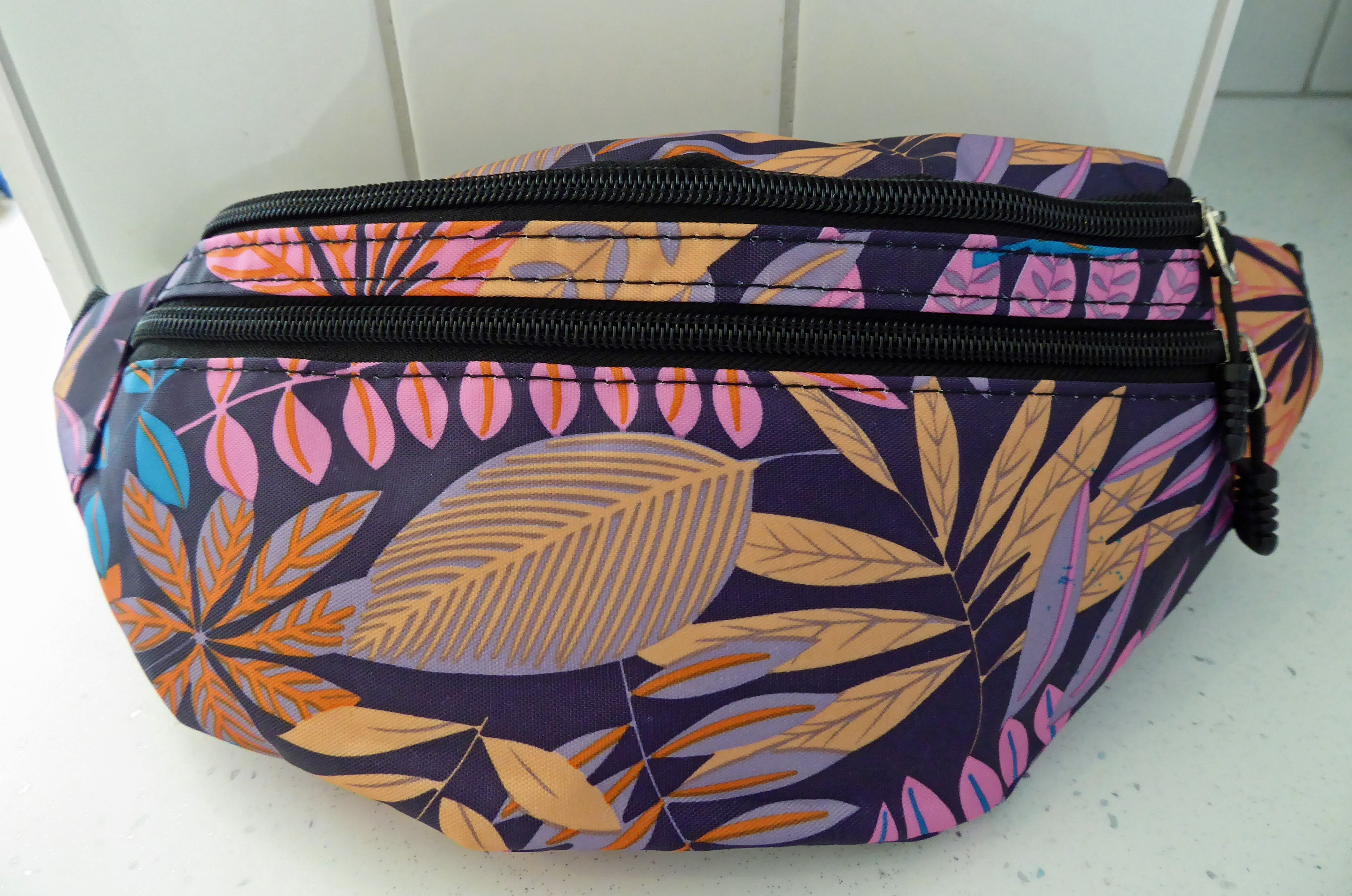 Nylon Floral Bumbag Waist Hip Bag - Holidays, Everyday, Travel, Festivals — Purple