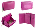 Zip-around Coin Tray Purse, RFID Protected Real Leather — Pink