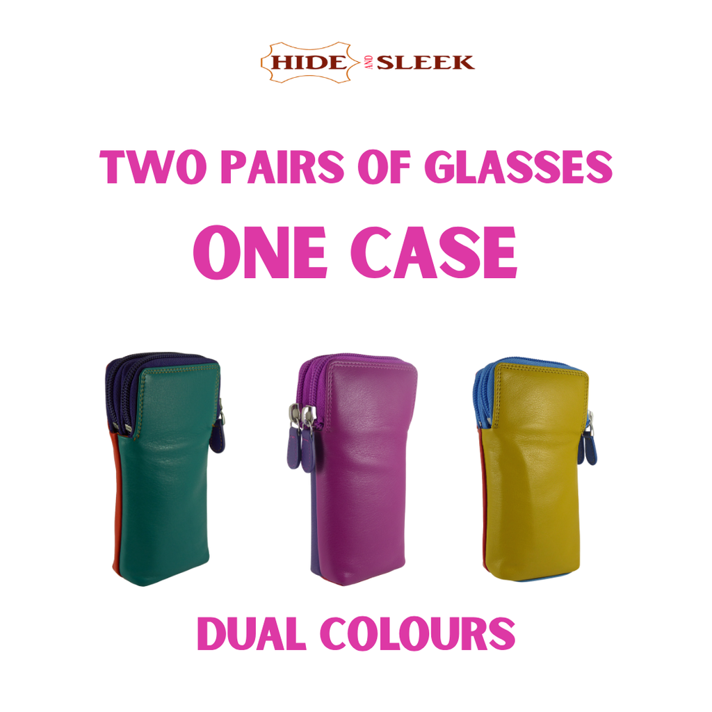 Imperfect Double Sided Glasses Spectacle Case Multi Coloured Real Leather — detail view