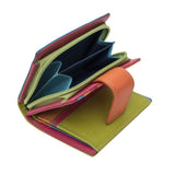 Womens Compact Multi Coloured Purse Wallet Real Leather