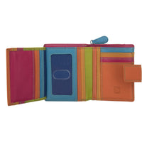 Womens Compact Multi Coloured Purse Wallet Real Leather