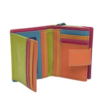 Womens Compact Multi Coloured Purse Wallet Real Leather