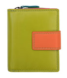 Womens Compact Multi Coloured Purse Wallet Real Leather