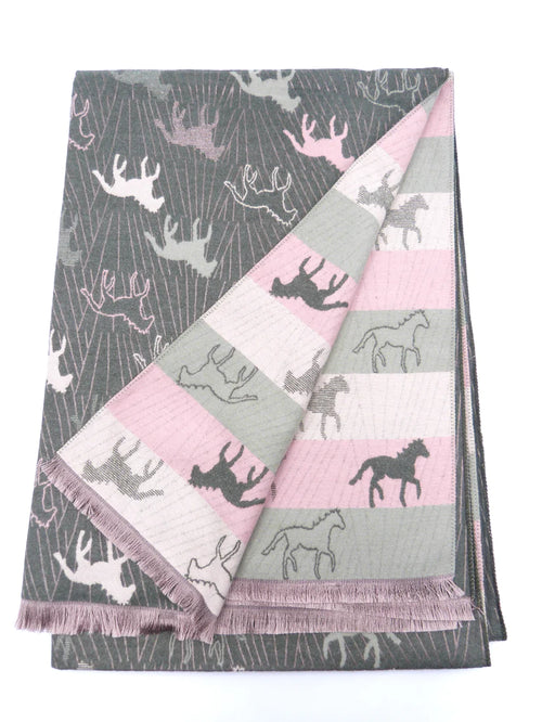 Hide and Sleek horse design ladies scarf shawl in Grey Multi - soft reversible wrap