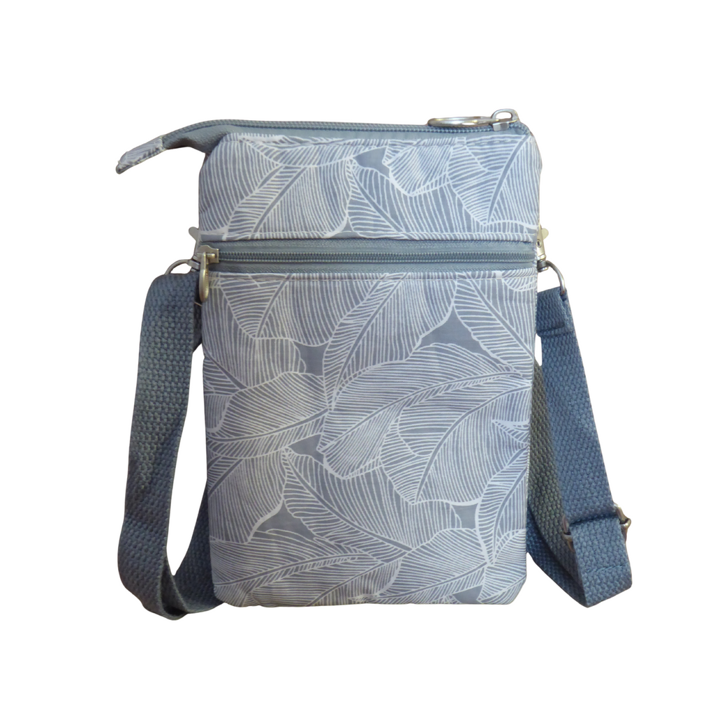 Small Leaf Print Crossbody Phone Bag - Dog Walking, Holidays, Travel — rear view