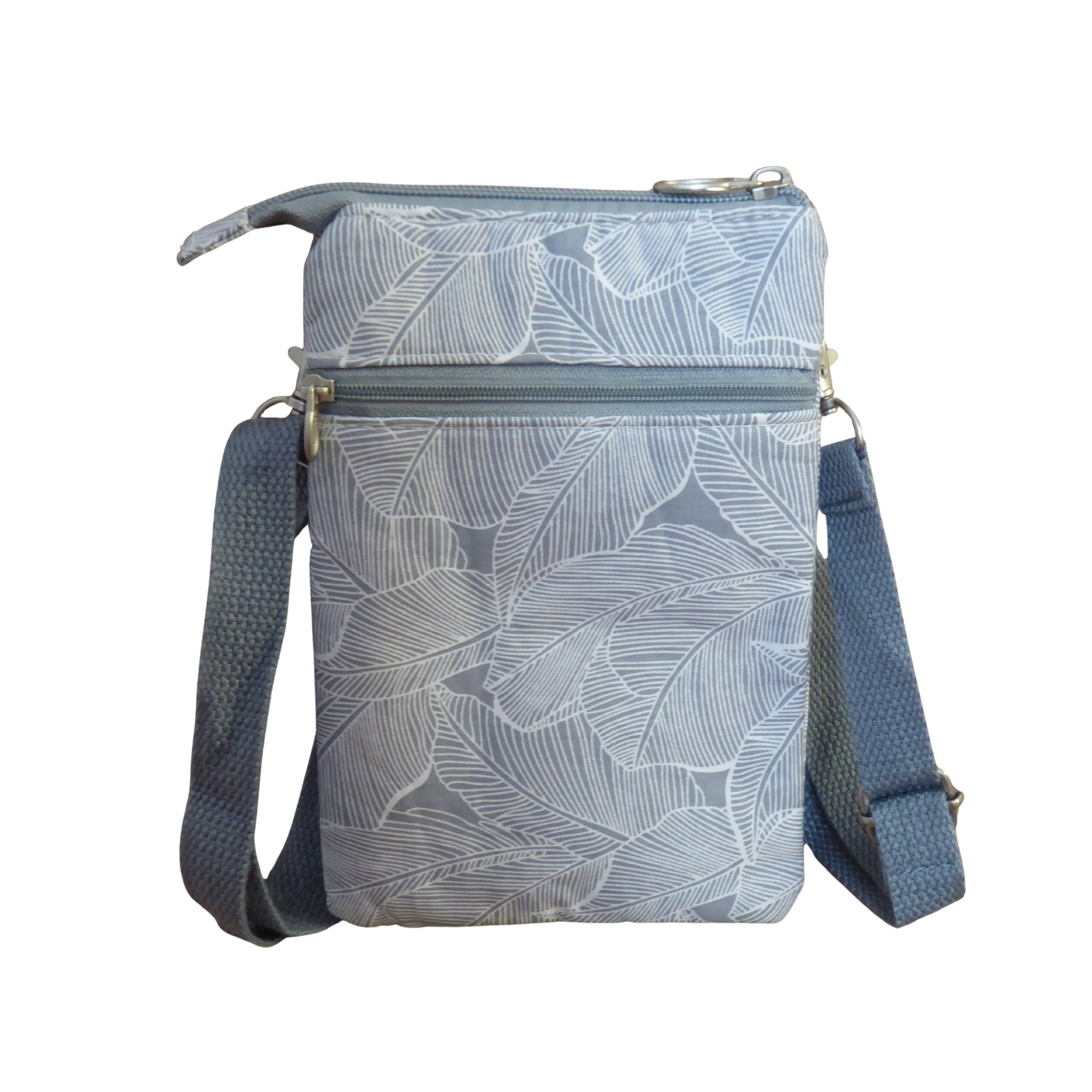 Small Leaf Print Crossbody Phone Bag - Dog Walking, Holidays, Travel — rear view