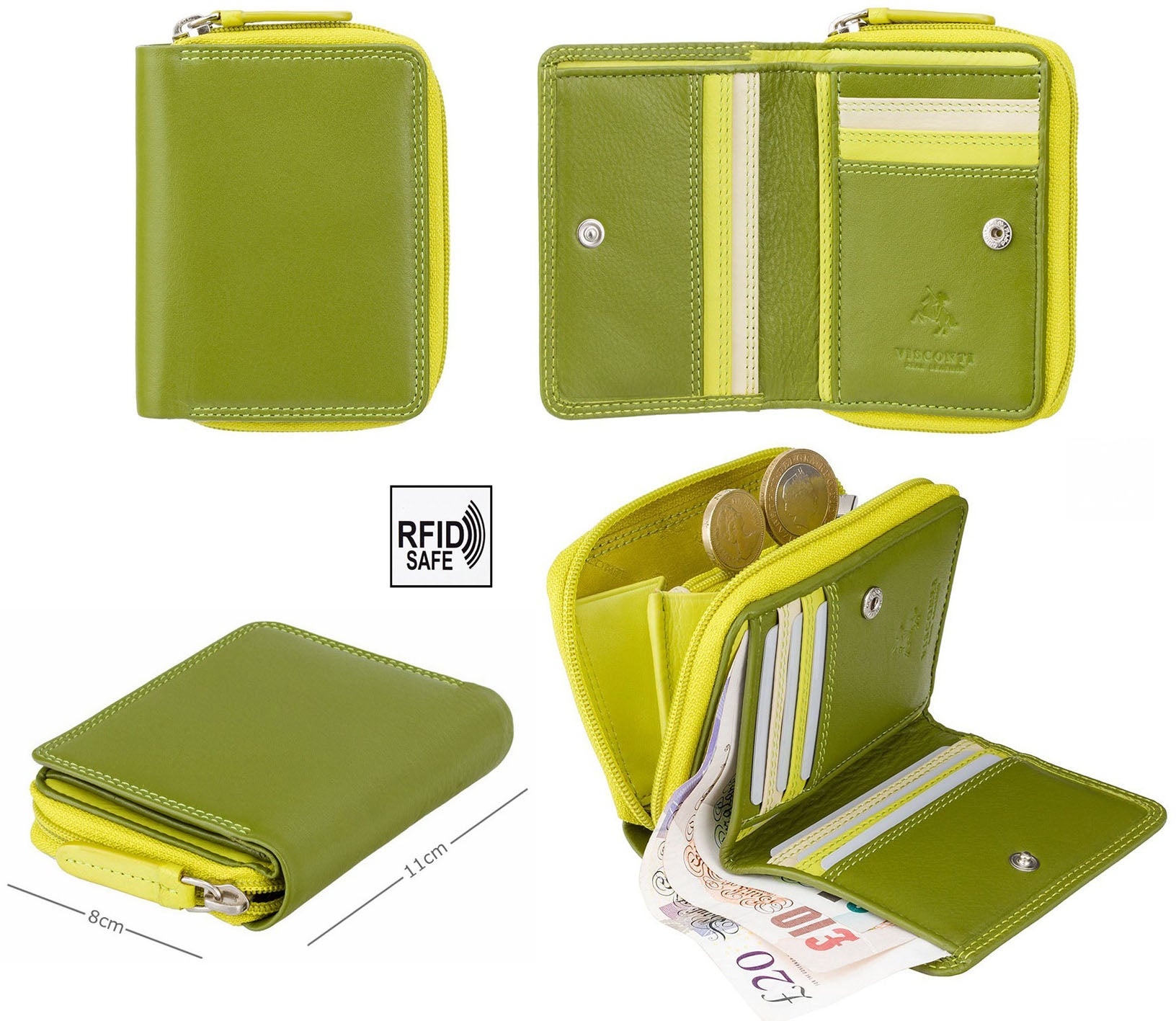 Womens Small Compact Purse Multi Coloured - Real Leather - RFID