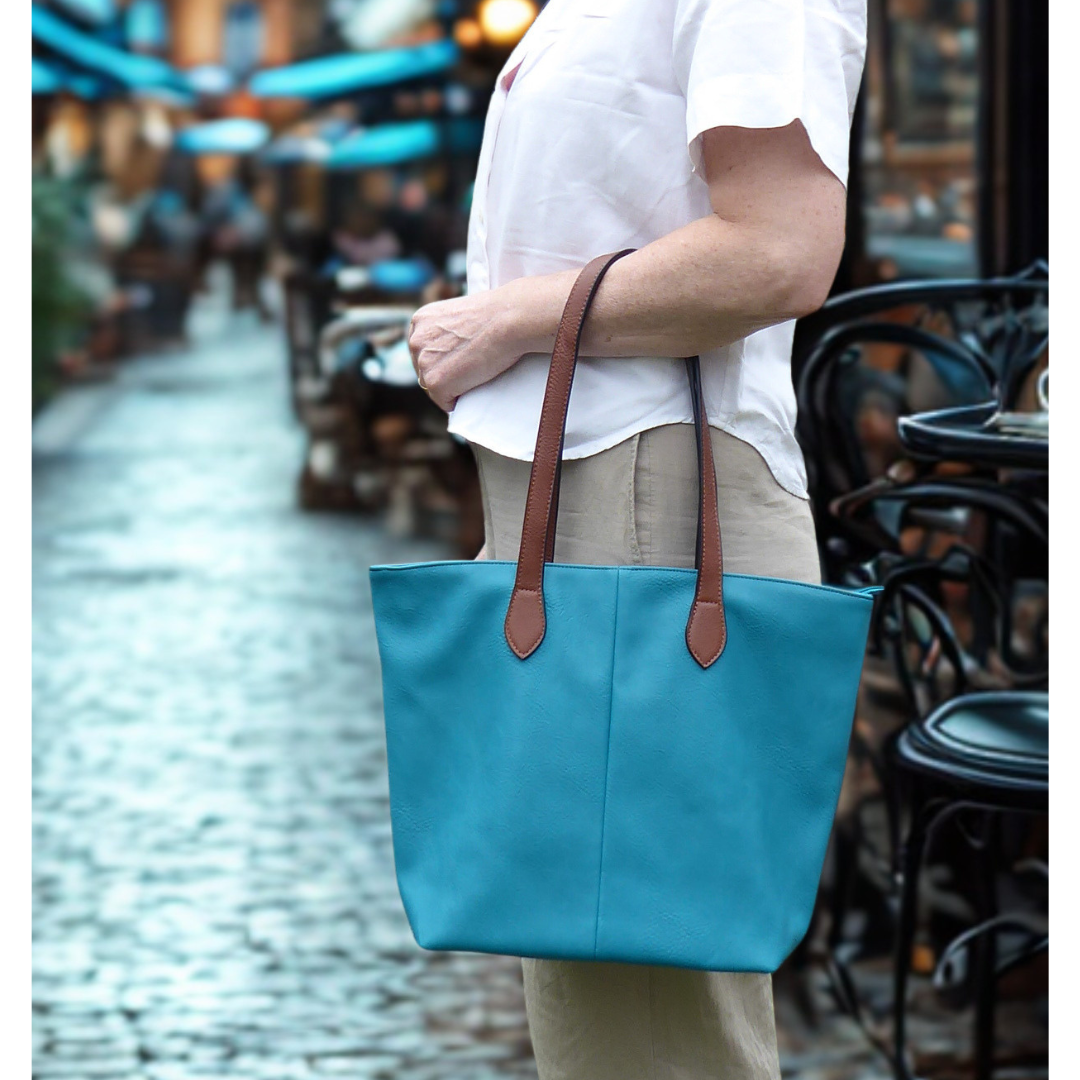 Leather-Look Zip Top Shoulder Tote Bag - Spacious with Internal Pockets
