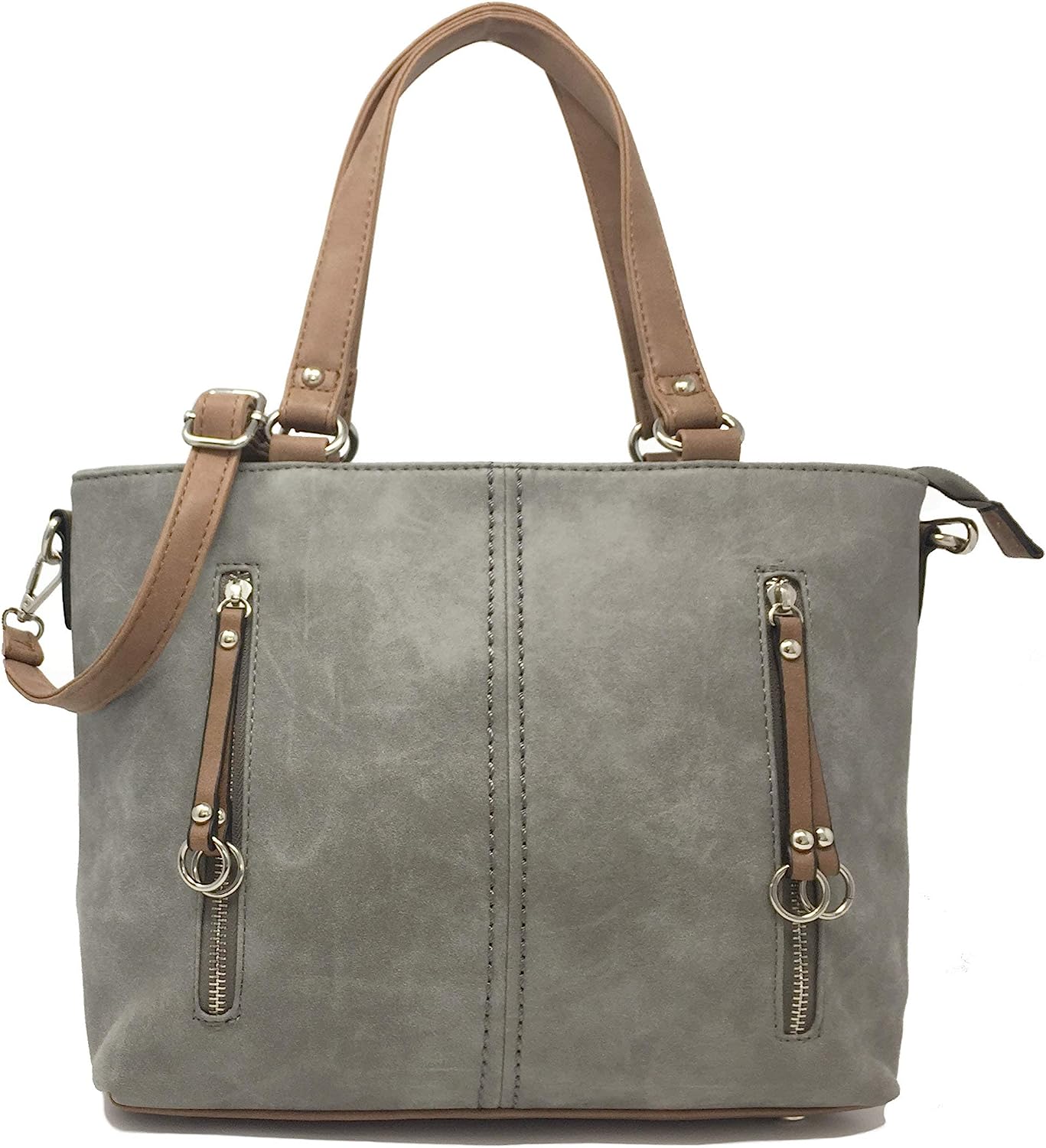 Large Top Handle Grab Bag with Detachable Adjustable Cross Body Shoulder Strap — Grey