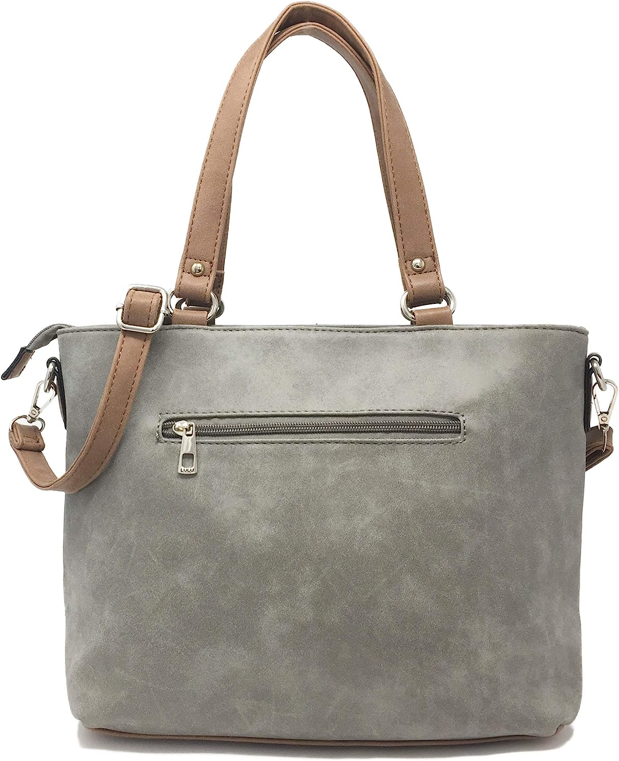 Large Top Handle Grab Bag with Detachable Adjustable Cross Body Shoulder Strap — rear view