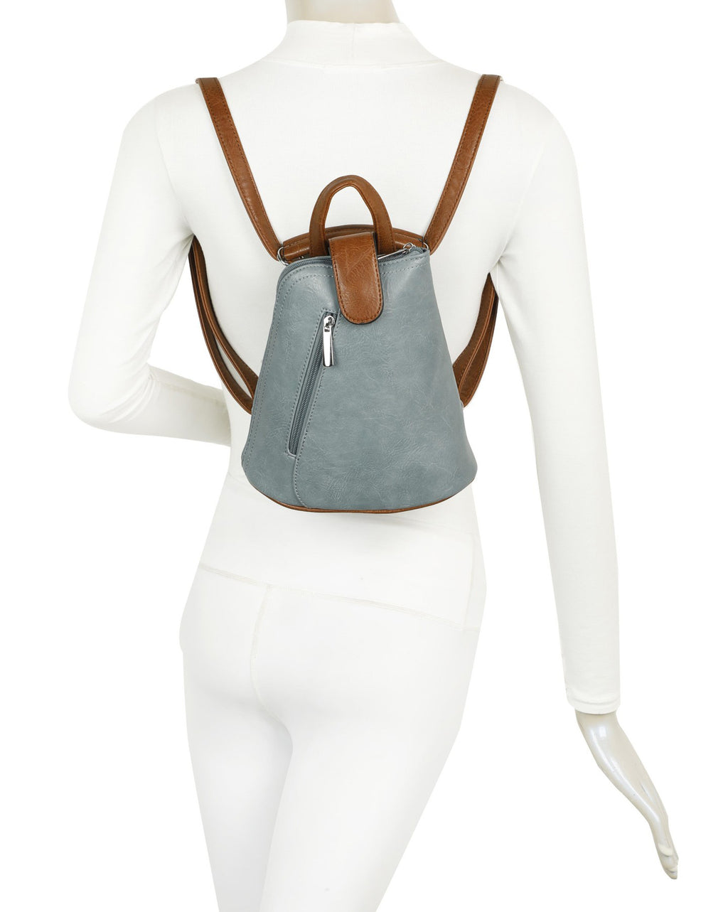 Small Triangular Backpack Shoulder Bag with Tab Top — rear view