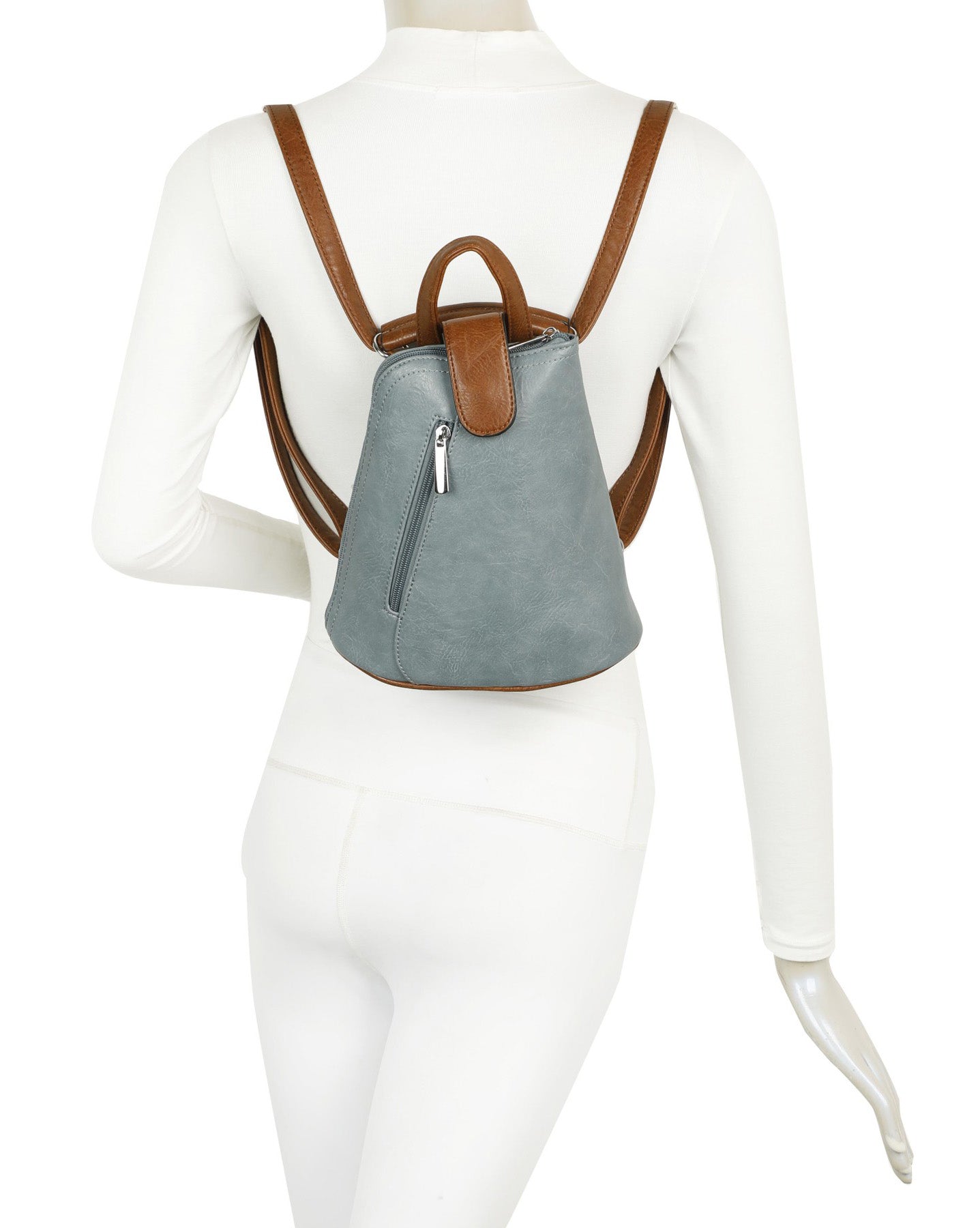 Small Triangular Backpack Shoulder Bag with Tab Top — rear view