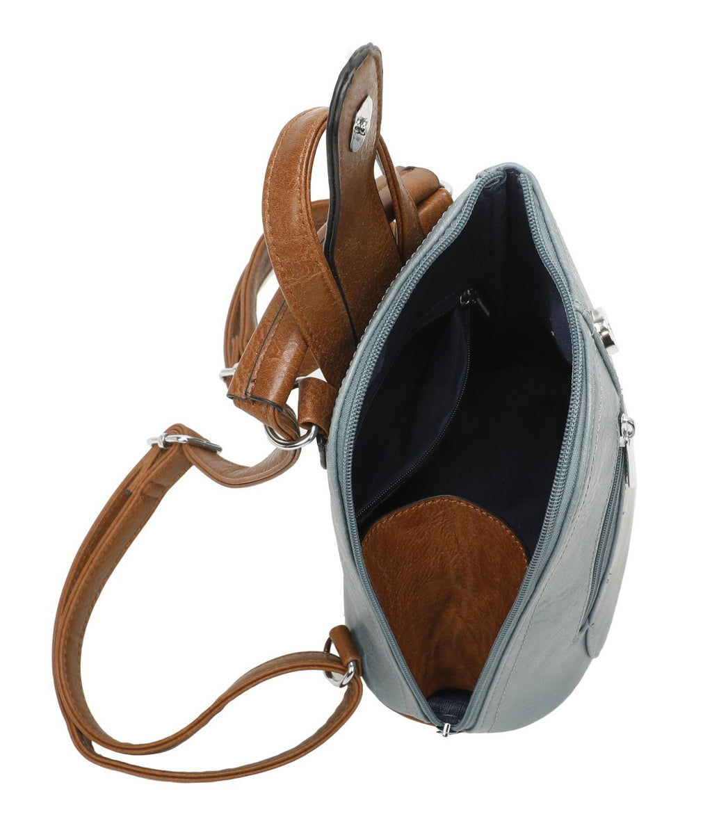 Small Triangular Backpack Shoulder Bag with Tab Top — side view