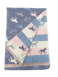 Horse Design Ladies Long Scarf Shawl Soft Touch — Blue Multi