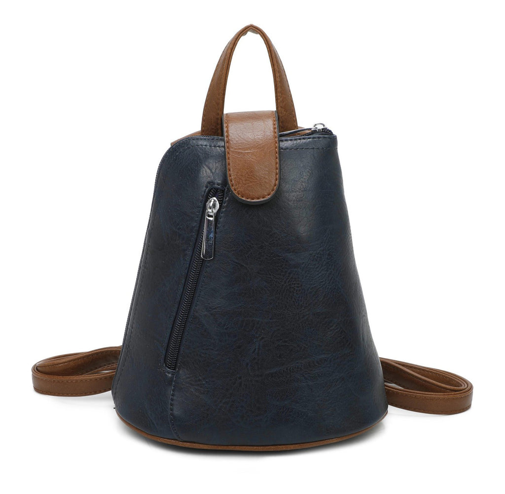 Small Triangular Backpack Shoulder Bag with Tab Top — Navy