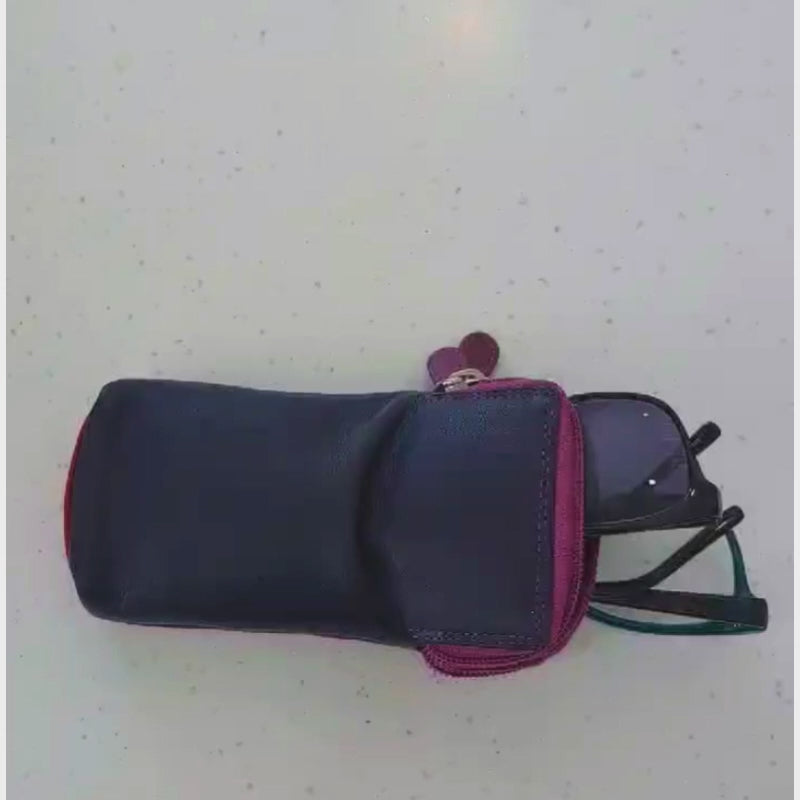 Double Sided Glasses Spectacle Case Multi Coloured Real Leather