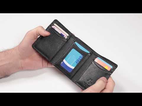 video Black Visconti real leather trifold wallet with 7 card slots 