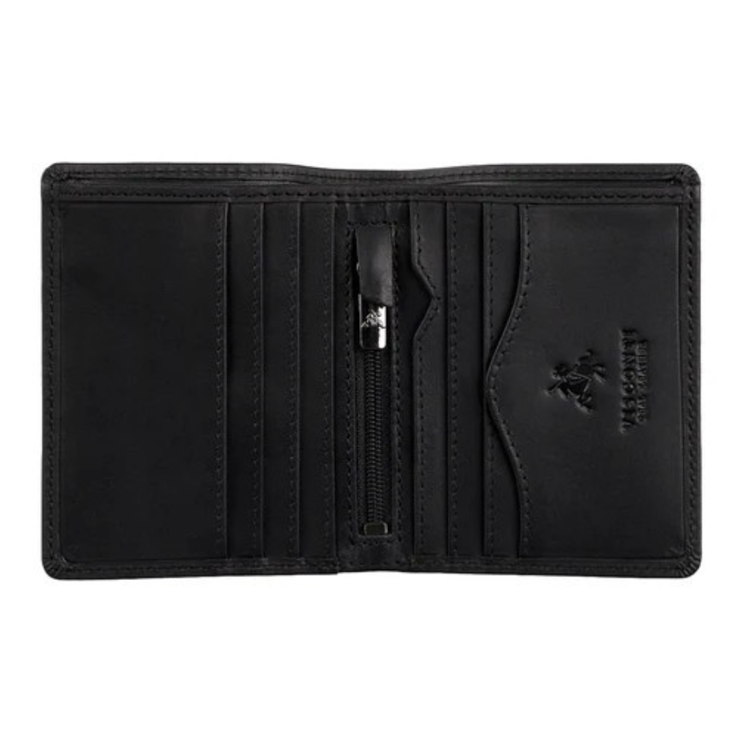 Black Slim Wallet 6 Card slots  Visconti 705 Hunter Real Leather — shown open with card slots visible on a white background