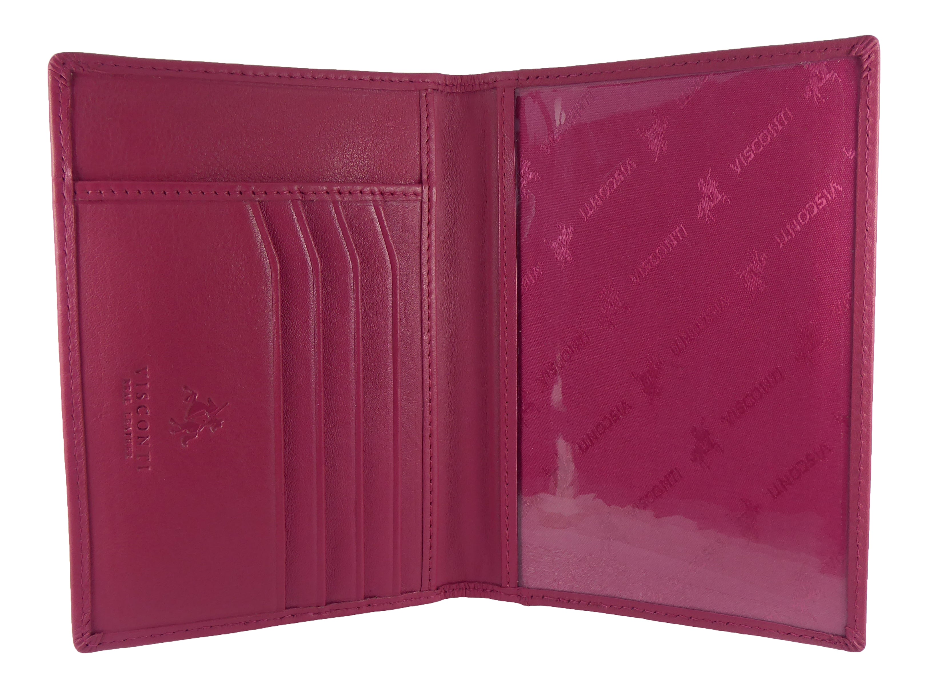 Passport Holder Card Slots - Premium Real Leather - Boxed Visconti — Fuchsia