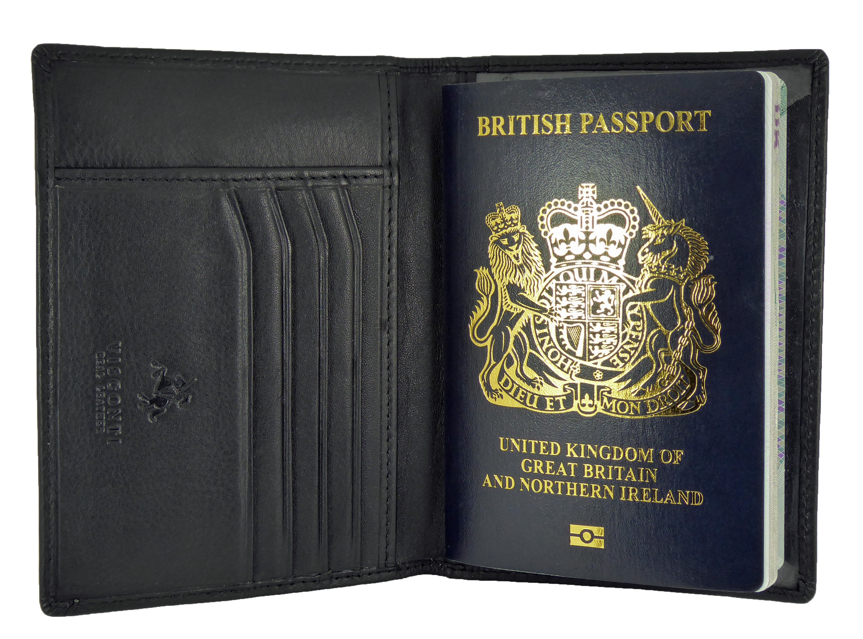 Passport Holder Card Slots - Premium Real Leather - Boxed Visconti — Black