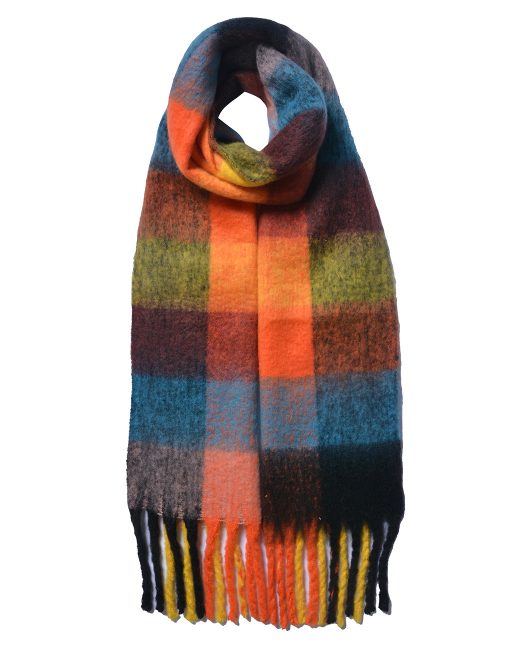 Large Thick Fluffy Blanket Scarf Shawl Chunky Oversized Checked Winter — Yellow/Orange/Black