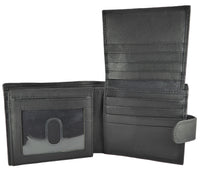 Mens Soft Flip Leather Wallet - 3 Note Sections, 16 Card Slots